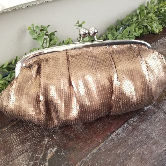 Vintage Style Large Bronze Sequin Cocktail Purse with Kisslock Closure - Picture 1 of 10
